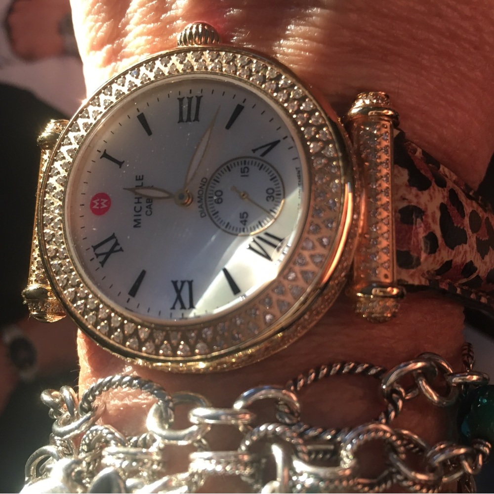 Michele Gold Plate with 1.6 C diamonds and Leopard Women's leathers band Watch